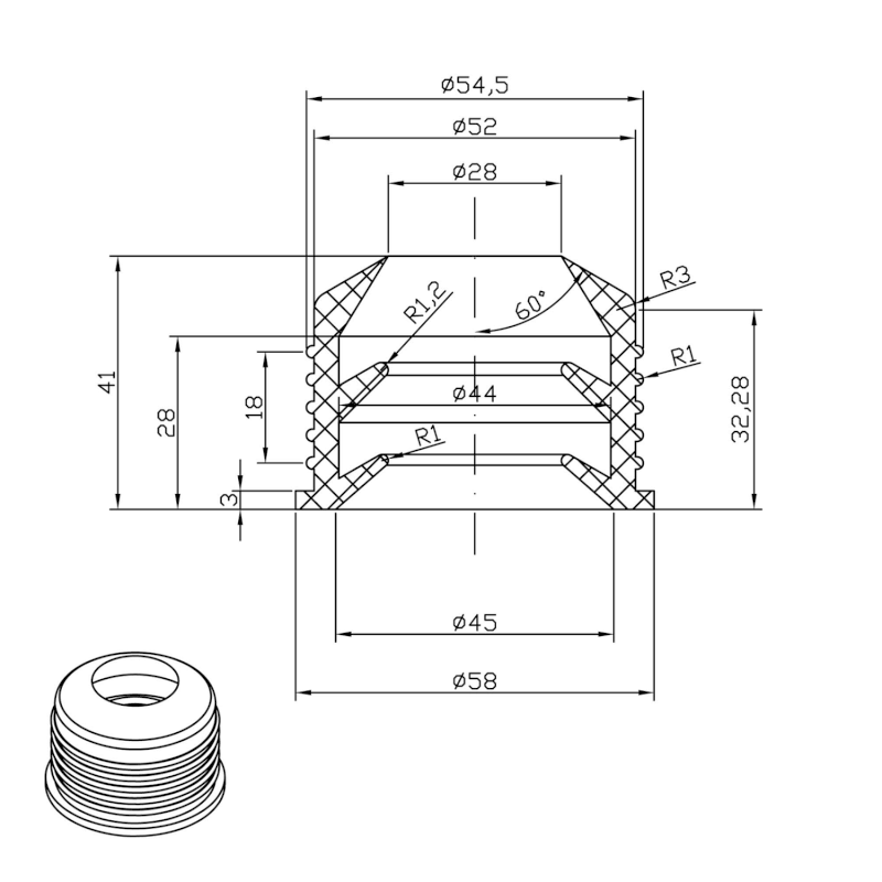 Přechodka 32mm - 50mm, guma 151.172.0