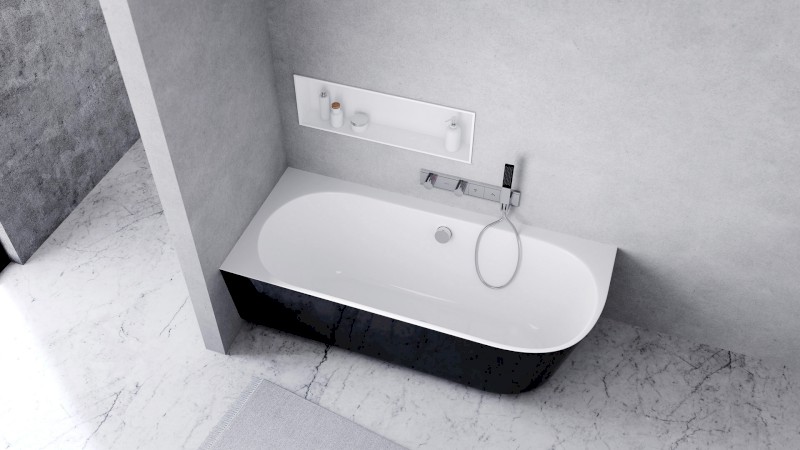 SUSSI L rohová stojící vana, litý mramor 160x70x49,5cm, černá/bílá 80219L