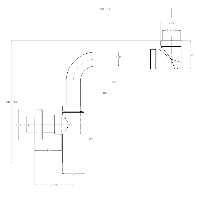 Umyvadlový sifon šetřící místo, 5/4