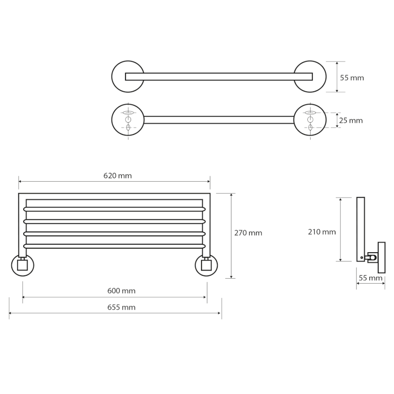 X-ROUND polička na ručníky výklopná 600mm, chrom XR420