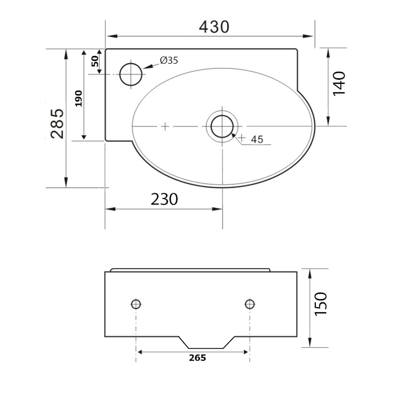 RIBERA keramické umývátko rohové 43x28,5 cm, otvor pro baterii vlevo, bílá AR498
