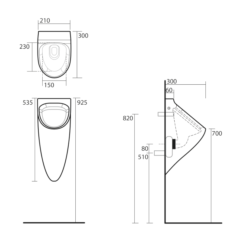 AQUATECH urinál se zakrytým přívodem vody 21x53,5 cm, včetně sifonu, bílá 373501