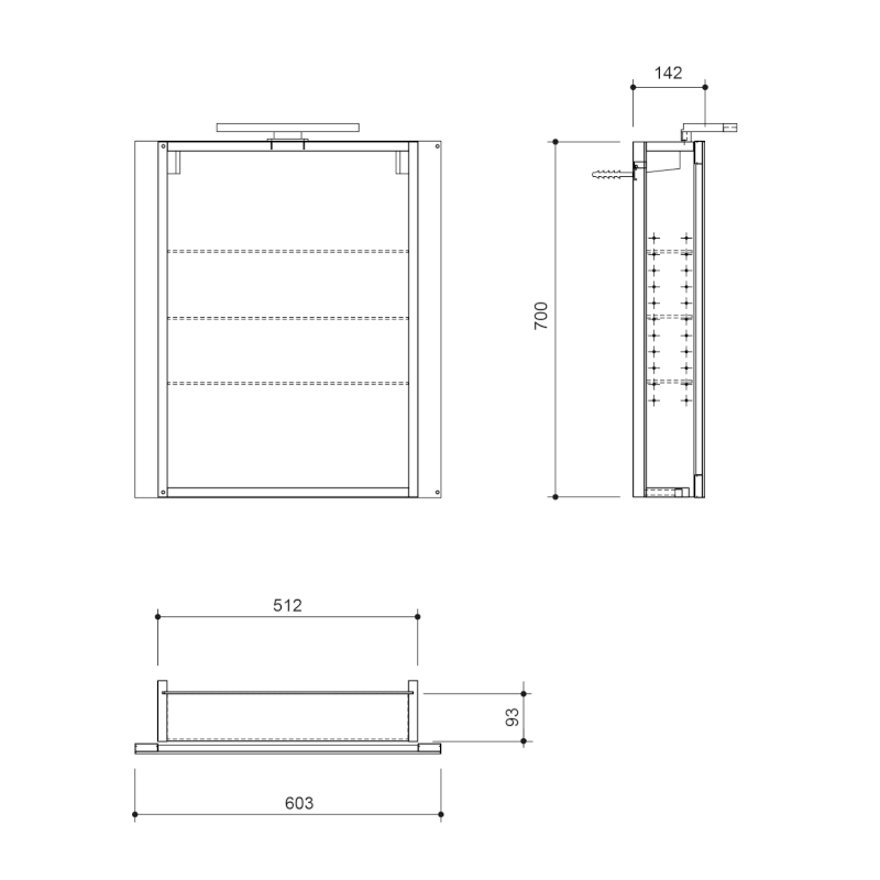 GRETA galerka s LED osvětlením, 60x70x14cm, černá mat GR065-0035