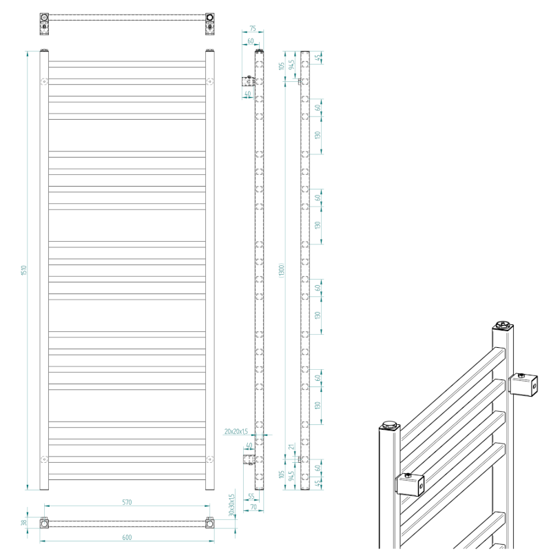 METRO otopné těleso 600x1510 mm, černá mat IR420TB