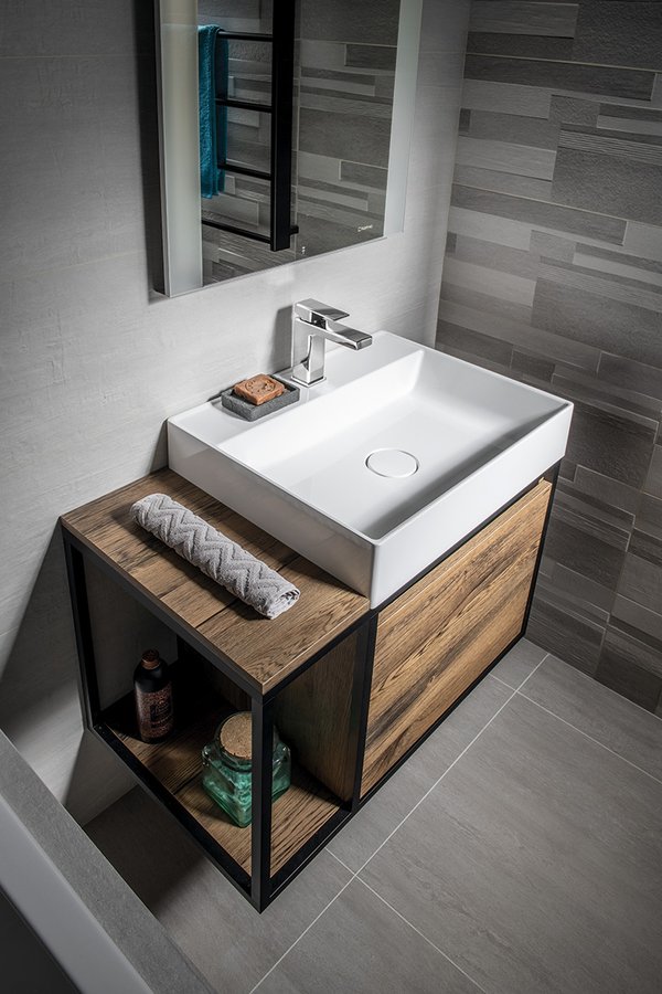 SKARA umyvadlová skříňka 80x49,5x46,5cm, černá mat/dub Collingwood CG003-1919