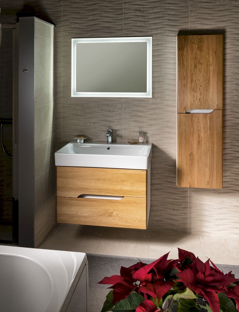 MEDIENA umyvadlová skříňka 76x51x48,5cm, bílá mat/dub natural MD082