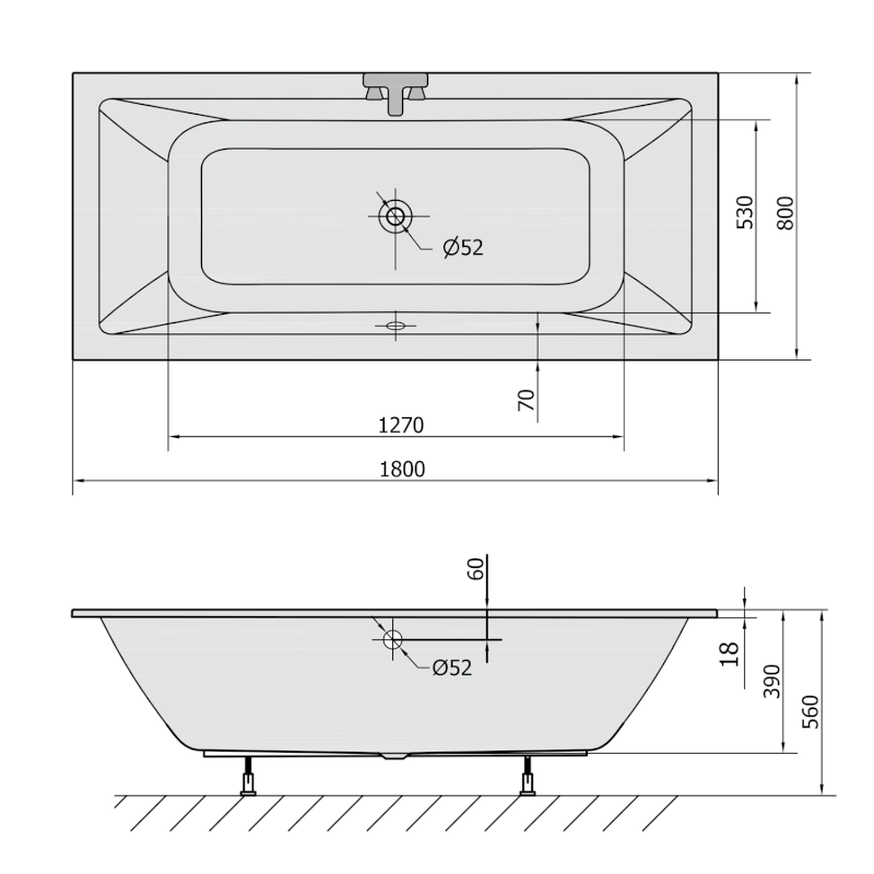 KRYSTA SLIM obdélníková vana 180x80x39cm, bílá 71710S