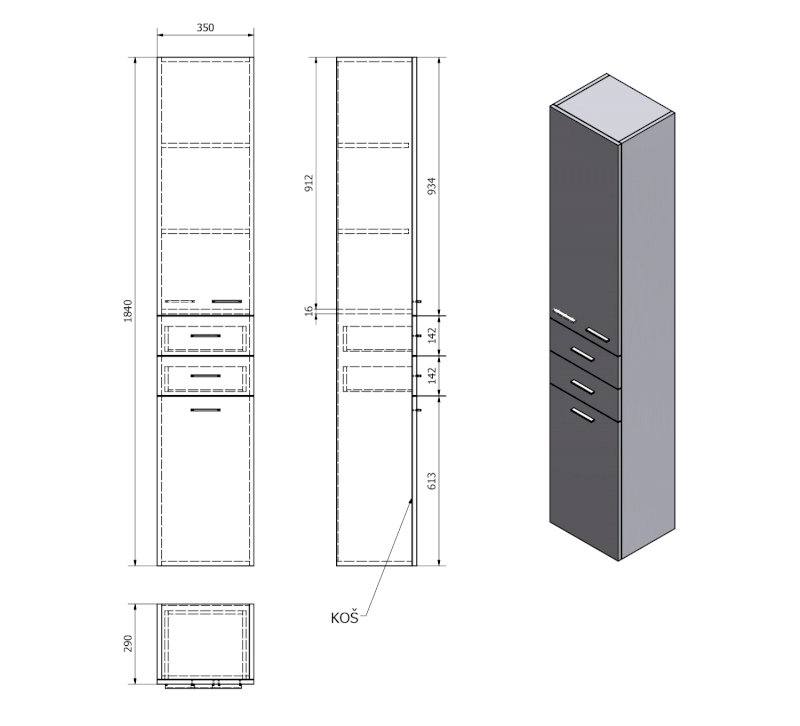 ZOJA/KERAMIA FRESH skříňka vysoká s košem 35x184x29cm, bílá 51230