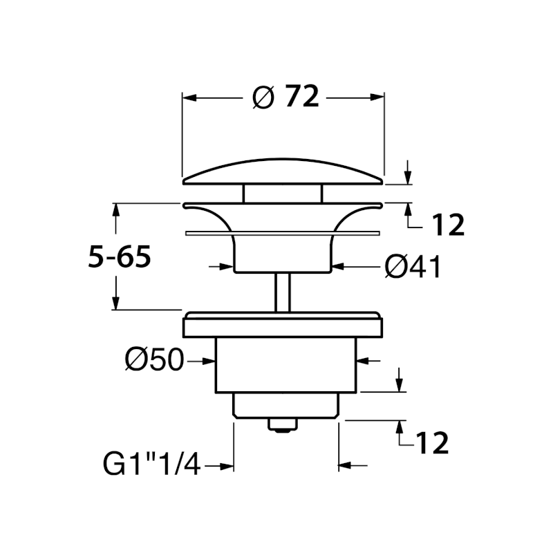 GSI umyvadlová výpust 5/4“, click-clack, keramická zátka, 5-65mm, ghiaccio mat PCS15