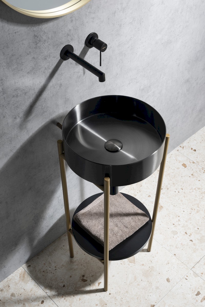 AURUM nerezové umyvadlo na desku, průměr 38cm, včetně výpusti, gun metal AU101