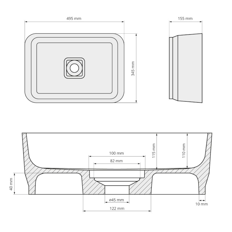 BANERA SQUARE umyvadlo na desku, litý mramor, 50x36cm, bílá 14596
