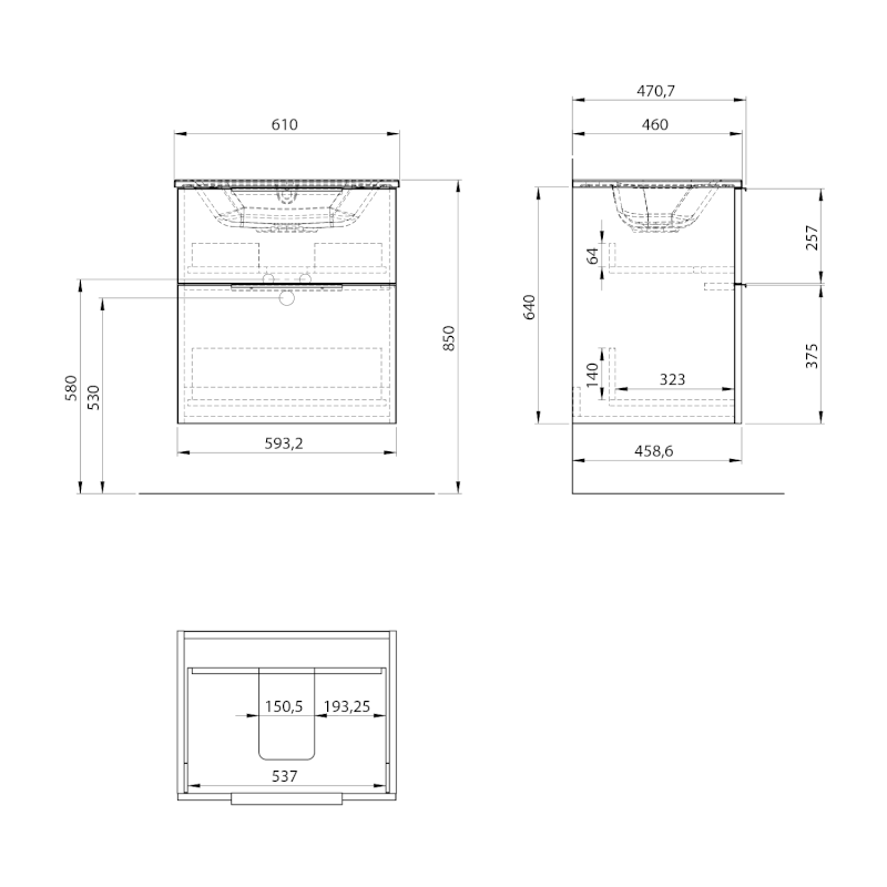 CIRASA umyvadlová skříňka 59,2x64x46cm, bílá lesk CR601-3030