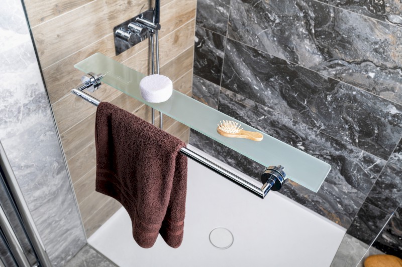 X-ROUND police s držákem osušky na skleněnou zástěnu, chrom XR458