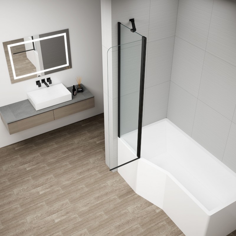 ROTA BLACK vanová zástěna otočná s pevnou stěnou 900mm, čiré sklo FB920