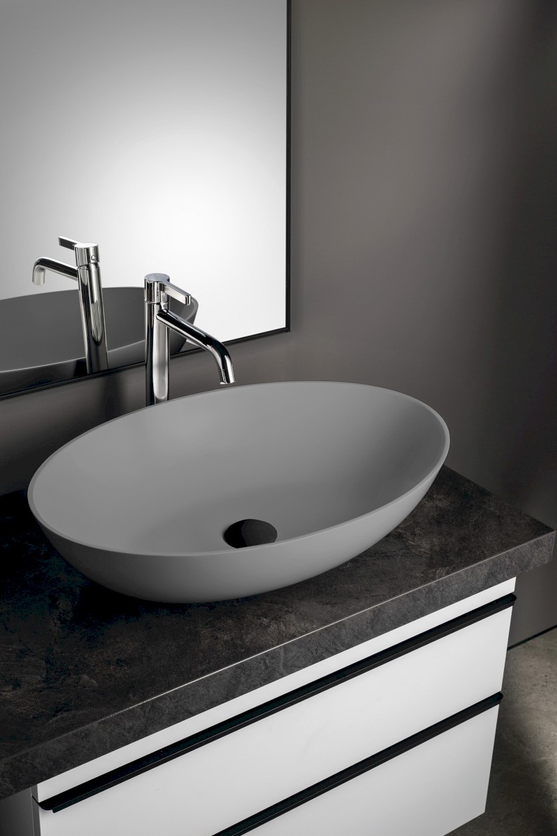 BANERA OVAL umyvadlo na desku, litý mramor, 60x40cm, šedá mat 14397.31