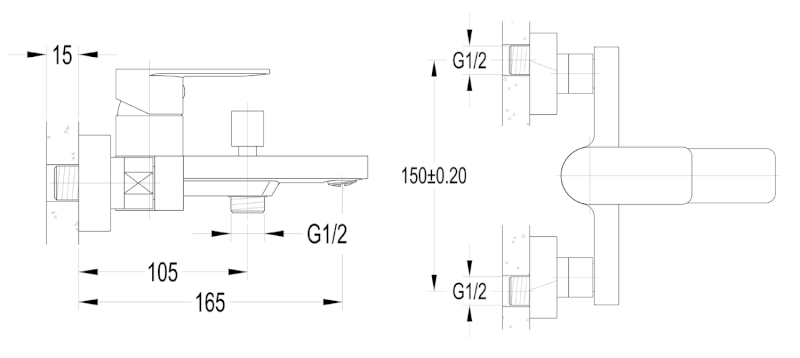 DAPHNE nástěnná vanová baterie, chrom DH101