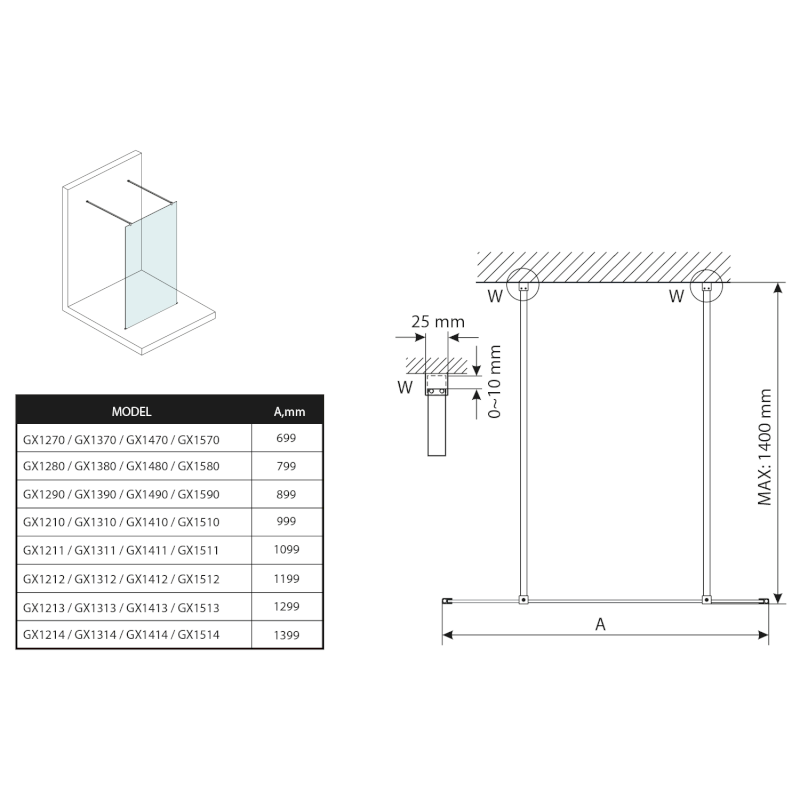 VARIO čiré sklo 700x2000mm GX1270