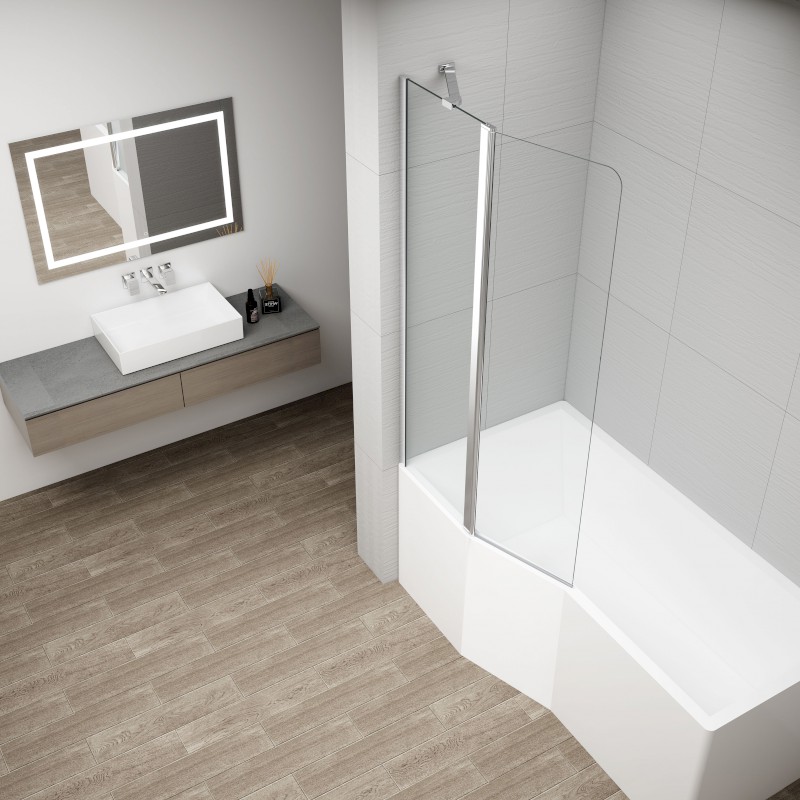 ROTA vanová zástěna otočná s pevnou stěnou 900mm, čiré sklo FA920