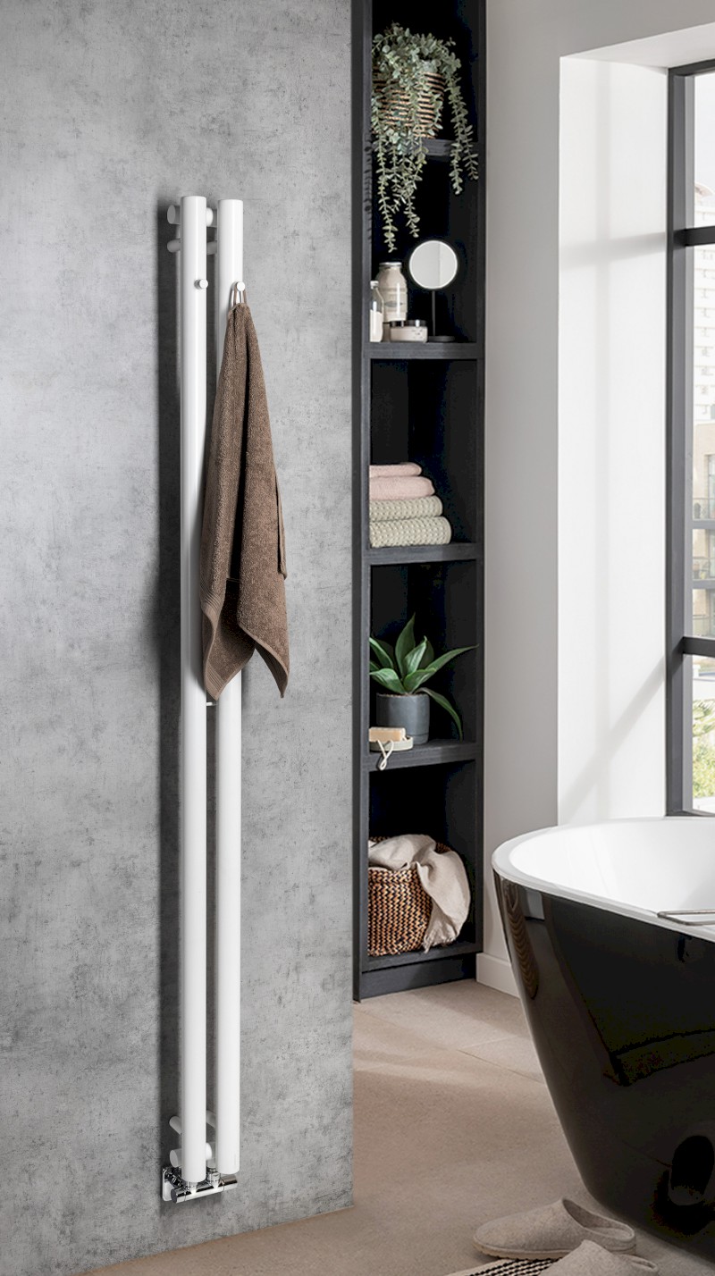 PILON otopné těleso 122x1800mm, se dvěma háčky pro ručník, bílá mat IZ125T