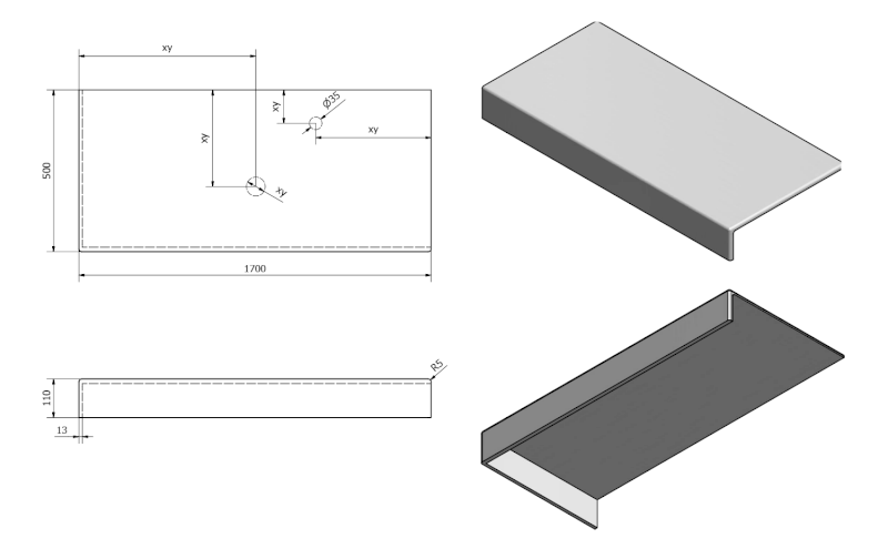 TAILOR rockstone deska 170x50 cm, provedení límce L TR170L