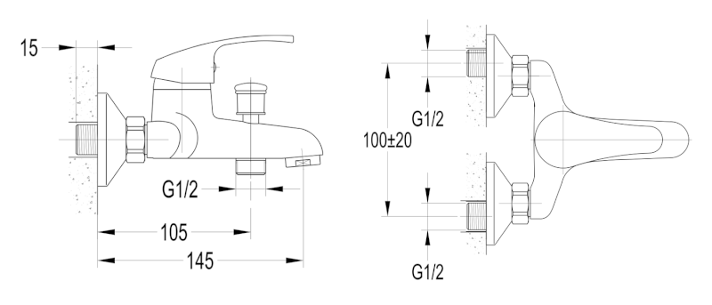 AQUALINE 35 nástěnná vanová baterie, rozteč 100mm, chrom 52158