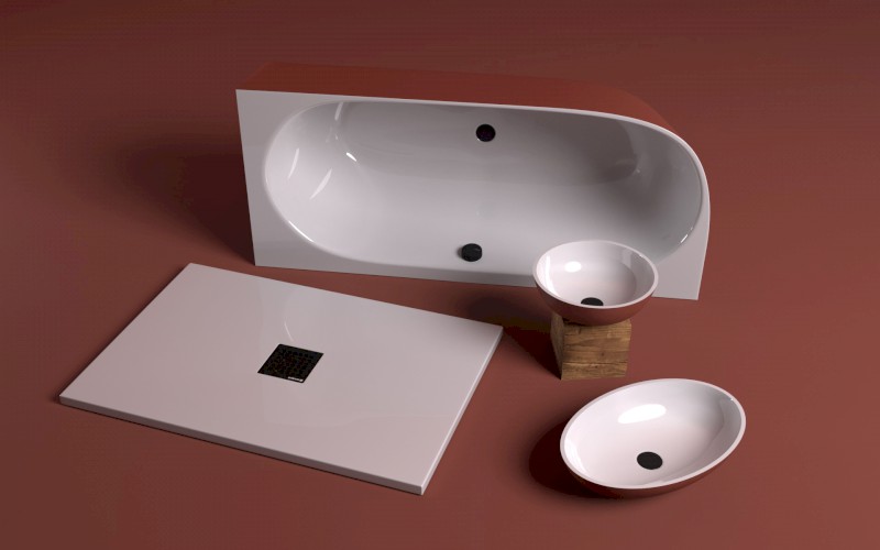 SUSSI R rohová stojící vana litý mramor 160x70x49,5cm, bílá/hnědá mat 90191R.72