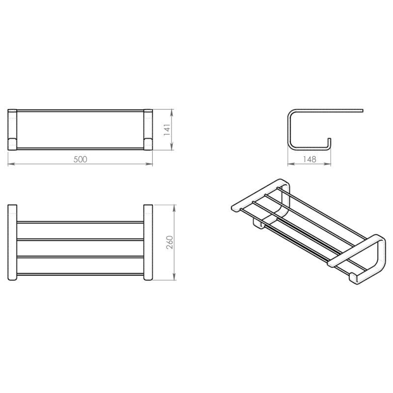 OUTLINE police na ručníky s hrazdou, černá mat 323514