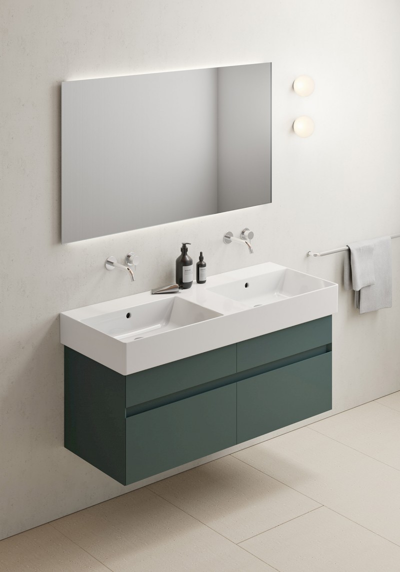 KUBE X keramické dvojumyvadlo 120x47cm, bez otvoru, bílá ExtraGlaze 9425011