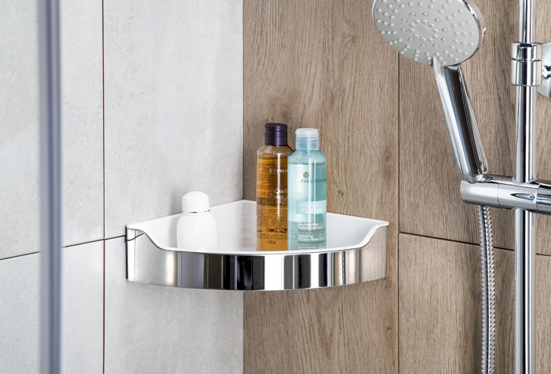 SAMBA rohová police do sprchy, 218x63x218mm, nerez lesk SB109