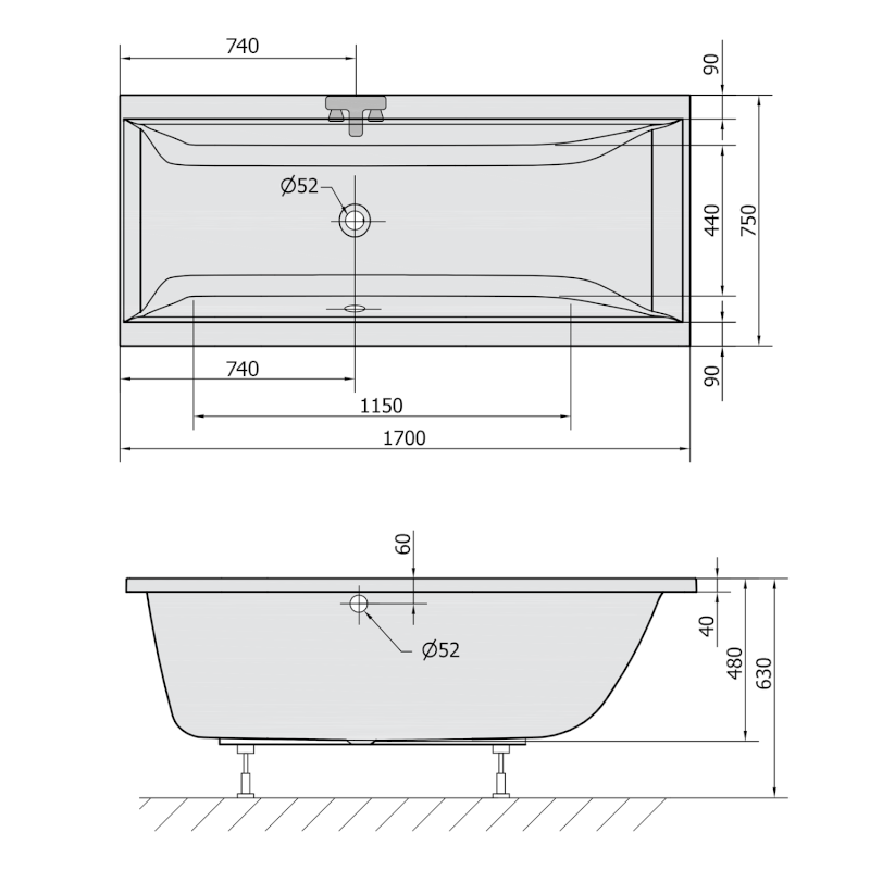 CLEO obdélníková vana 170x75x48cm, bílá 94611