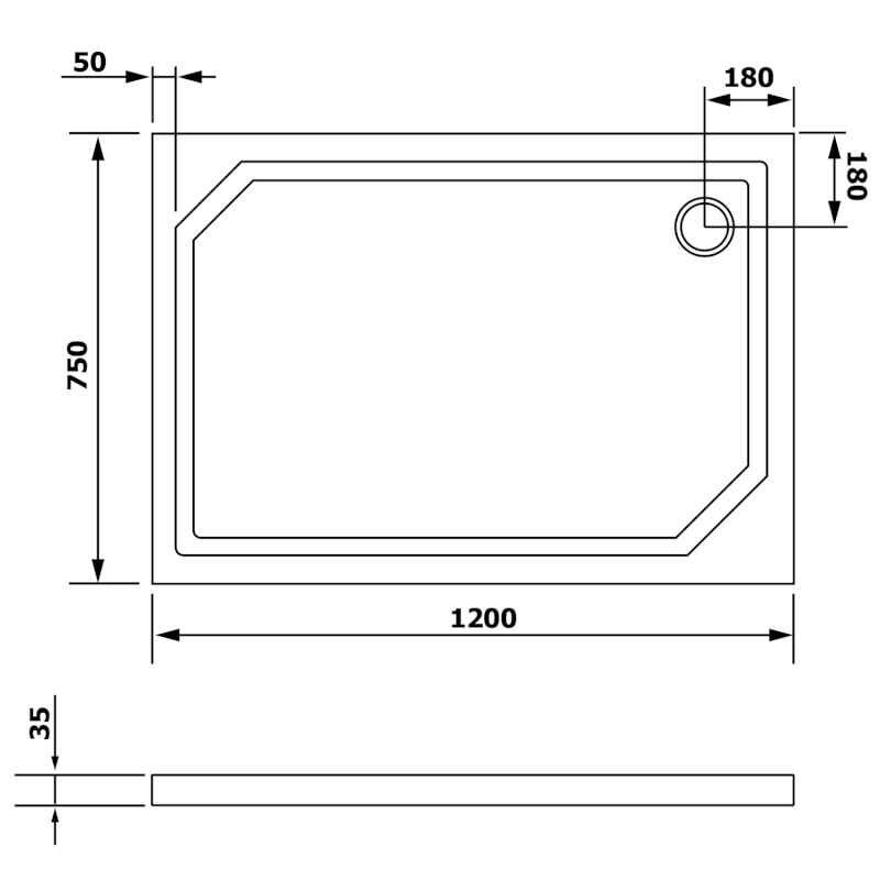 SARA sprchová vanička z litého mramoru, obdélník 120x75cm, bílá HS12075