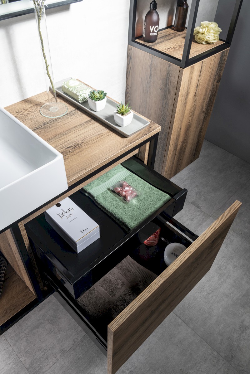 SKARA umyvadlová skříňka 100x49,5x46,5cm, černá mat/dub Collingwood CG004-1919