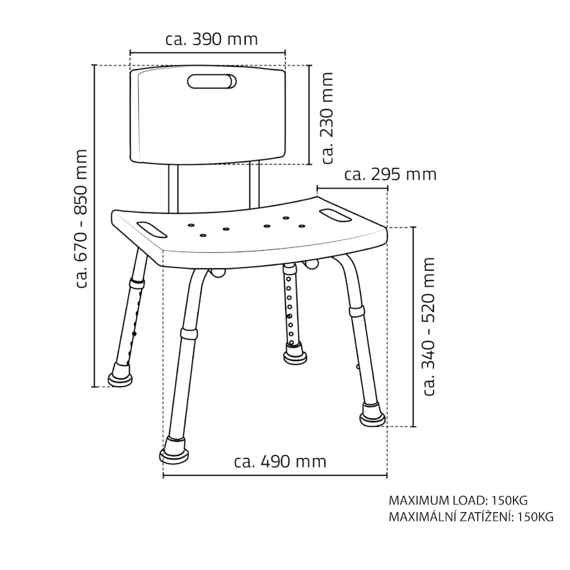 HANDICAP židle s opěradlem, nastavitelná výška, bílá A00602101