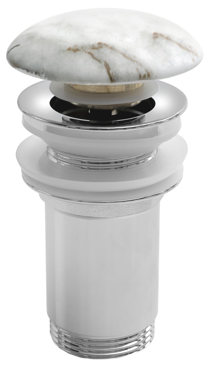 Umyvadlová výpust 5/4“, click-clack, keramická zátka, 10-50mm, bianco carrara AR900BC