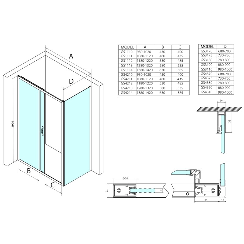 SIGMA SIMPLY sprchové dveře posuvné 1100 mm, sklo Brick GS4211