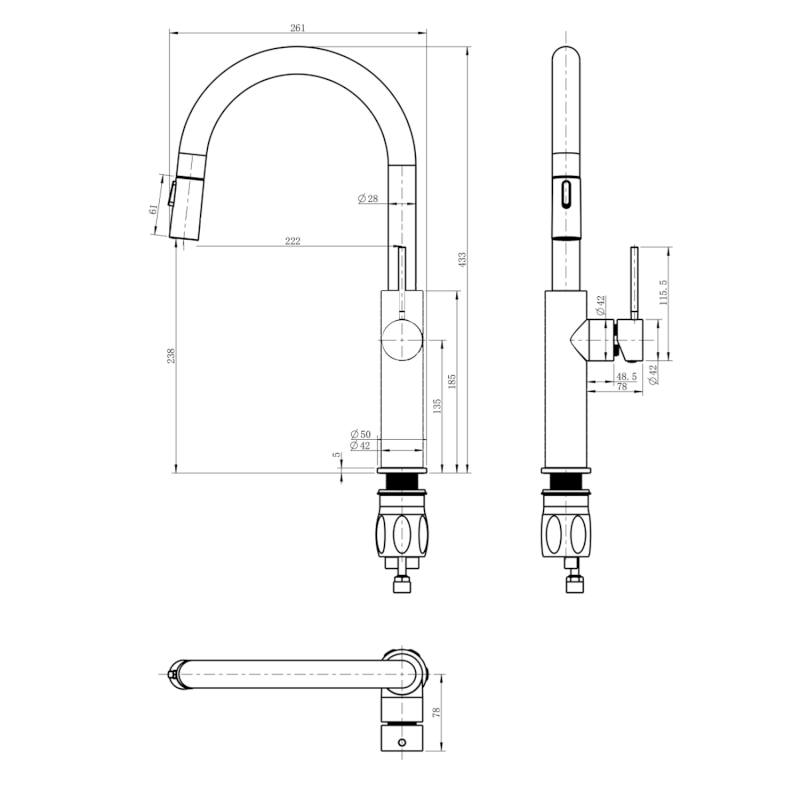 FLAWO stojánková dřezová baterie s výsuvnou sprškou, měď mat FR576PG