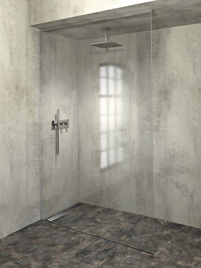 ARCHITEX sada pro uchycení skla, podlaha-stěna-strop se spádovou lištou, 1615x2600mm, levá, leštěný hliník AX2616L