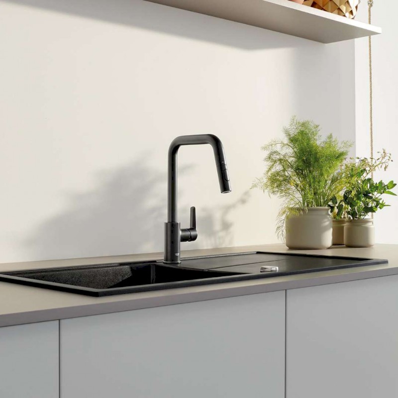 QuickFix Start Dřezová baterie s výsuvnou sprškou, matná černá GROHE 306312430