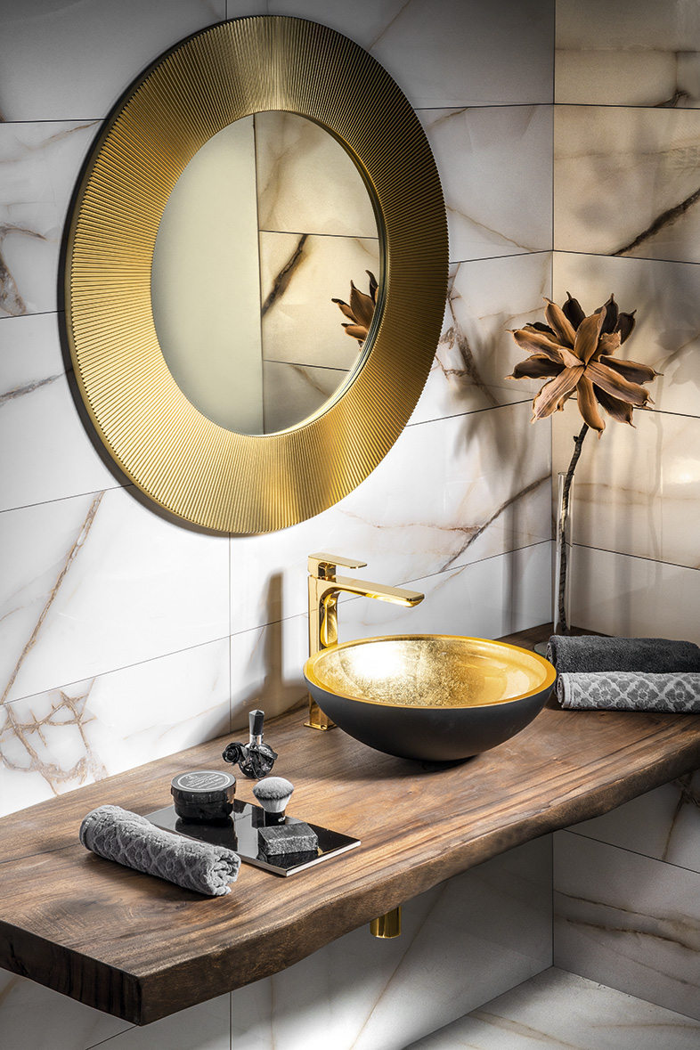 SPY stojánková umyvadlová baterie vysoká, prodloužená hubice, zlato PY07/17