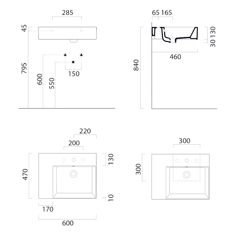 KUBE X keramické umyvadlo 60x47cm, s odkládací plochou vlevo, bílá mat 9439109