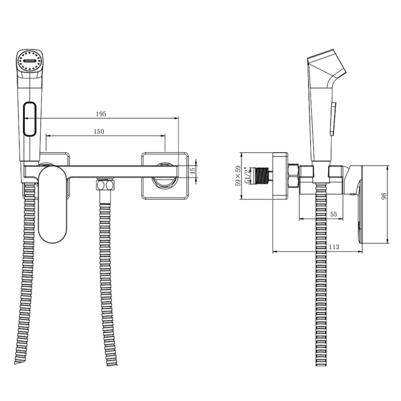 Nástěnná bidetová baterie se Stop sprškou a poličkou, gun metal TJ042GM