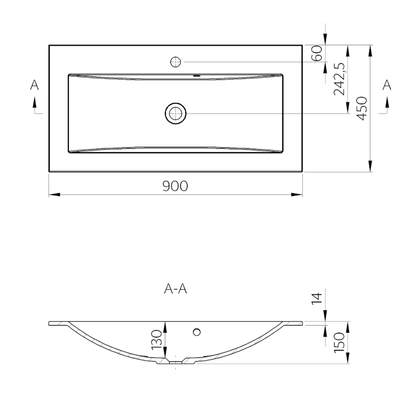 YUKON umyvadlo, litý mramor, 90x45cm, bílá 55900