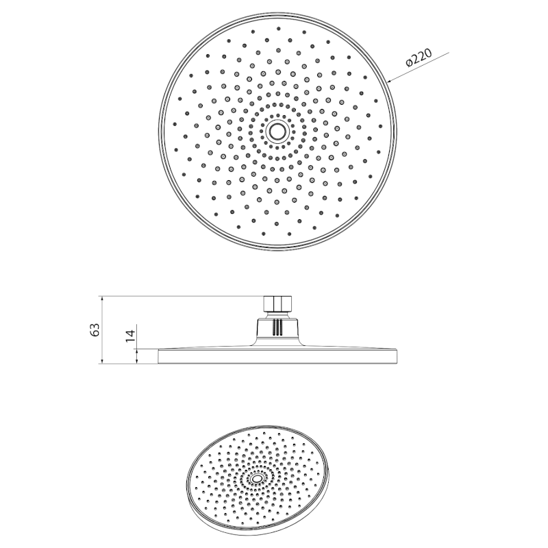 Hlavová sprcha, průměr 220mm, silikon trysky, ABS/černá mat SK852B