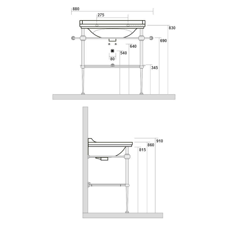 WALDORF konstrukce pro umyvadlo 80cm se skleněnou poličkou, chrom 9197K1