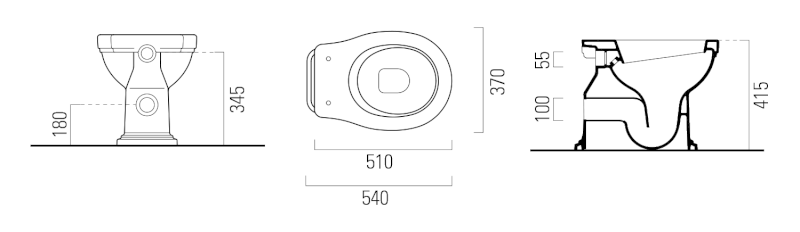 CLASSIC WC mísa stojící, 37x54cm, zadní odpad, bílá ExtraGlaze 871111