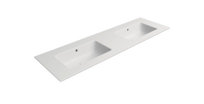 PURA keramické dvojumyvadlo Slim 142x46cm, bez otvoru, bílá mat 8889009