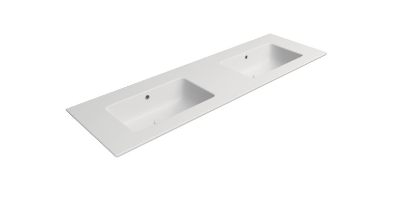 PURA keramické dvojumyvadlo Slim 142x46cm, bez otvoru, bílá mat 8889009