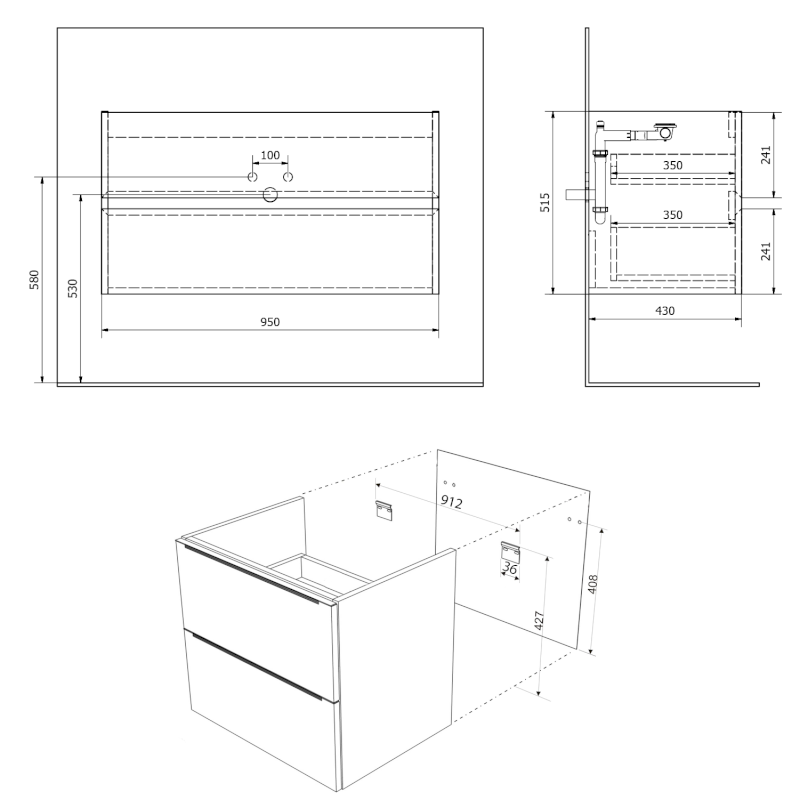 FILENA umyvadlová skříňka 95x51,5x43cm, bílá mat FID1210W