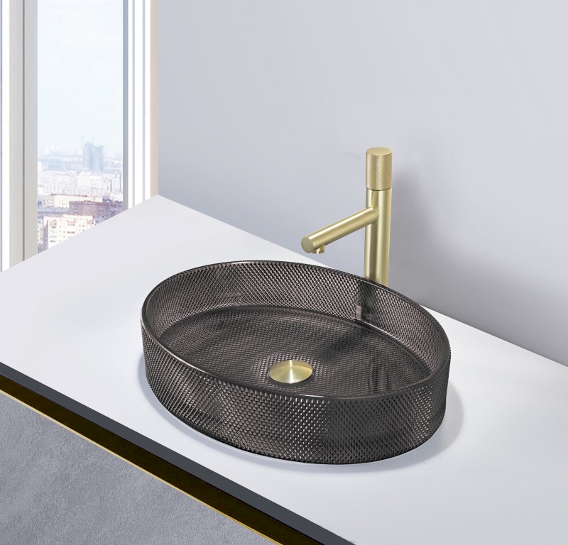 NOBAL skleněné gravírované umyvadlo na desku, 49x38 cm, černá TY326