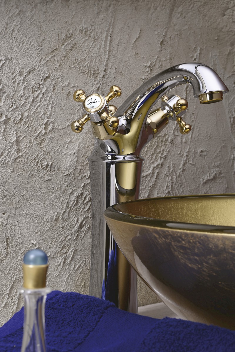 ANTEA stojánková umyvadlová baterie vysoká s výpustí, výška 245mm, chrom/zlato 3172L